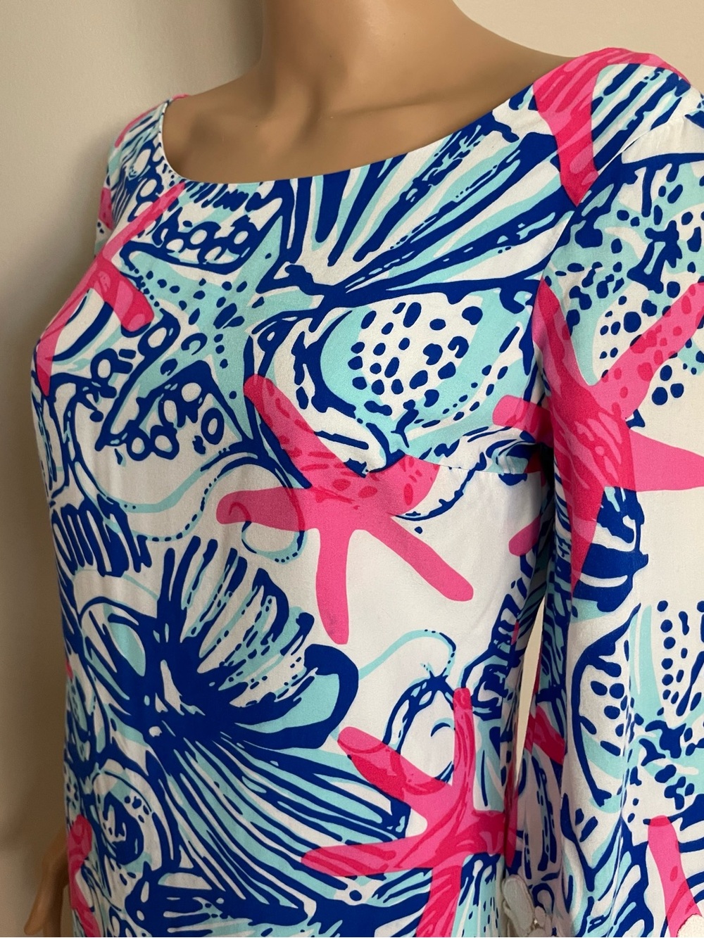 Women's LILLY PULITZER Blue & Pink HARBOUR She She Shells STARFISH Tunic DRESS S - Picture 3 of 6